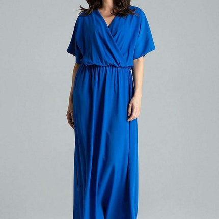 Floral Kimono Sleeve Long Dress with Stylish Envelope Neckline