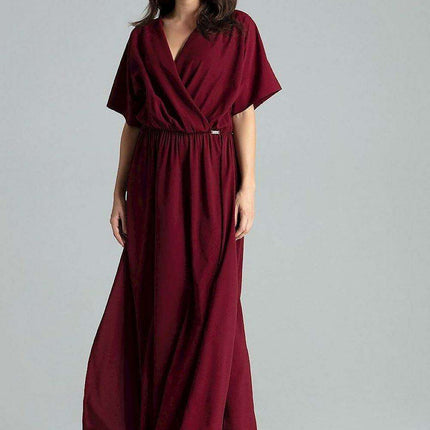 Floral Kimono Sleeve Long Dress with Stylish Envelope Neckline