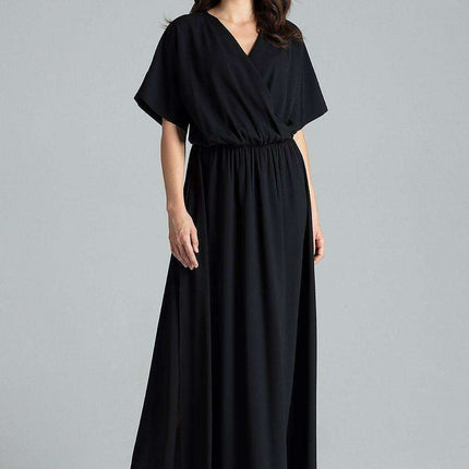 Floral Kimono Sleeve Long Dress with Stylish Envelope Neckline