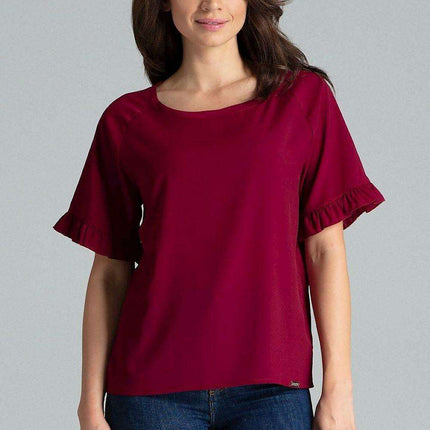 Floral Frill Sleeve Blouse with Elegant Emblem