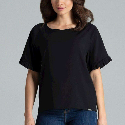 Floral Frill Sleeve Blouse with Elegant Emblem