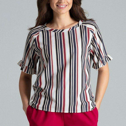 Floral Frill Sleeve Blouse with Elegant Emblem
