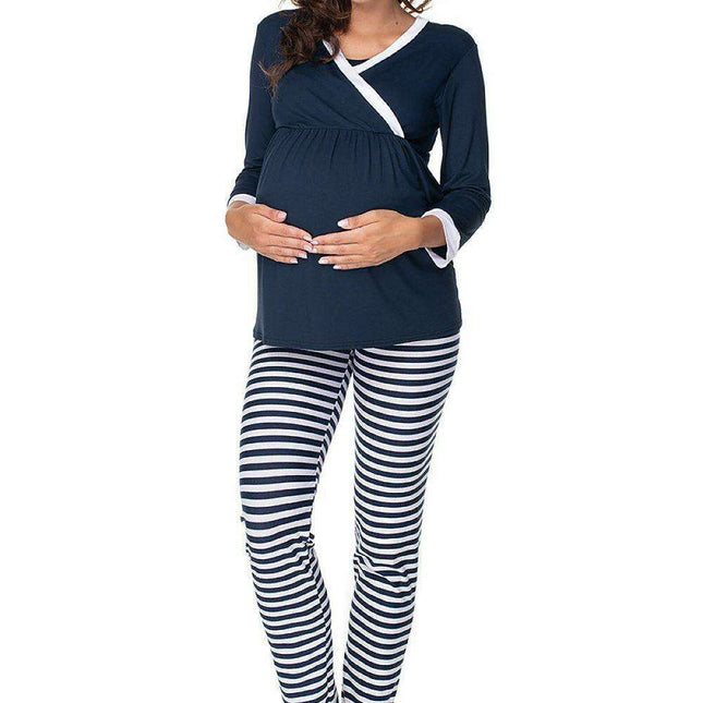 Navy Blue Maternity Pajama Set with Nursing Features for Ultimate Comfort