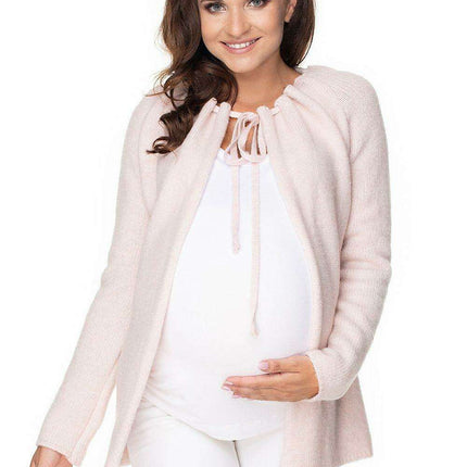 Elegant Tie-Neck Maternity Cardigan in Soft Acrylic Blend