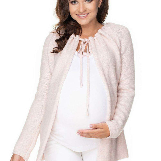Elegant Tie-Neck Maternity Cardigan in Soft Acrylic Blend