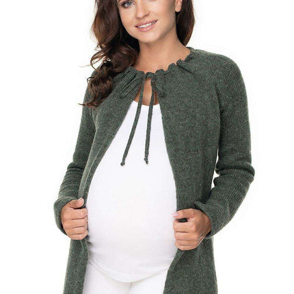 Elegant Tie-Neck Maternity Cardigan in Soft Acrylic Blend