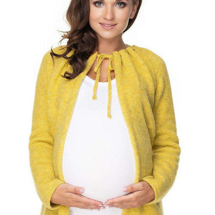 Elegant Tie-Neck Maternity Cardigan in Soft Acrylic Blend