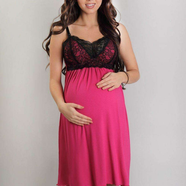 Chic Fuchsia Lace Maternity Chemise with Nursing Access