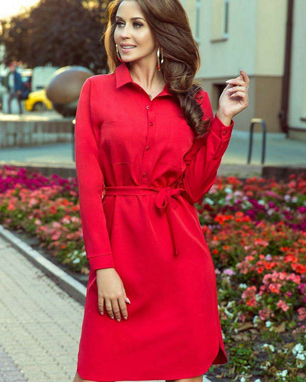 Beige Pocketed Shirt Dress - Chic European Elegance by Numoco