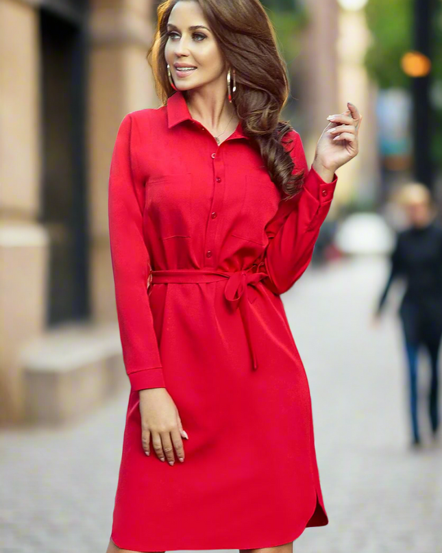 Beige Pocketed Shirt Dress - Chic European Elegance by Numoco