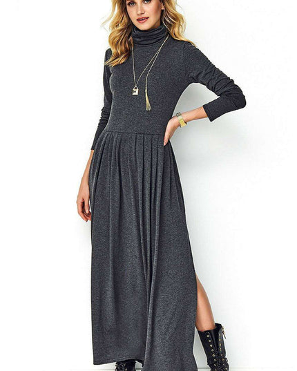 Chic Pleated Turtleneck Midi Dress for Effortless Elegance