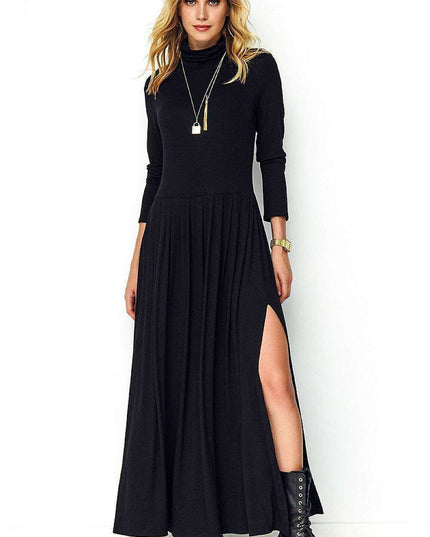 Chic Pleated Turtleneck Midi Dress for Effortless Elegance
