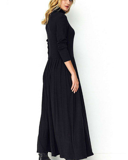 Chic Pleated Turtleneck Midi Dress for Effortless Elegance
