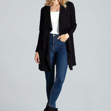Chic Asymmetrical Black Cardigan with Practical Pockets