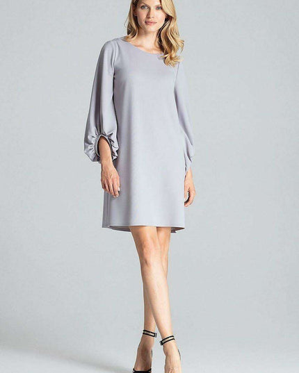 Elegant Navy Blue Midi Dress with Stylish Buffet Sleeves for Effortless Chic