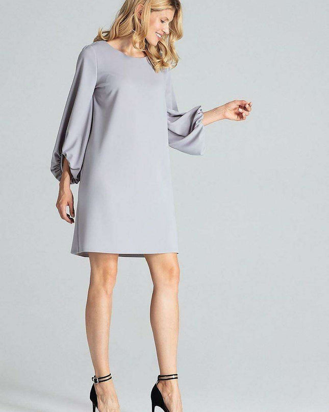 Elegant Navy Blue Midi Dress with Stylish Buffet Sleeves for Effortless Chic