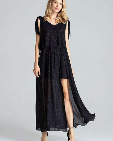 Elegant Navy Blue Sleeveless Cocktail Dress with Feminine Shoulder Ties