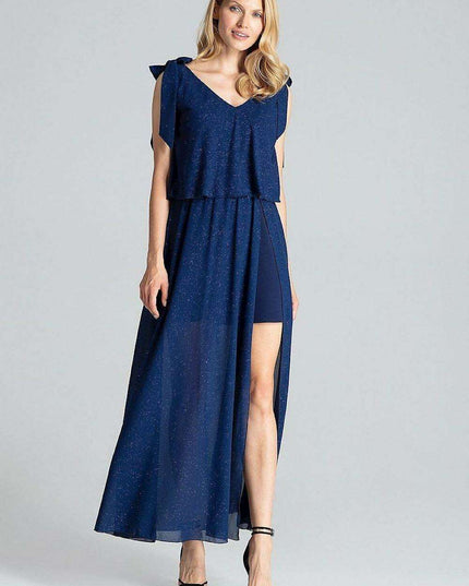 Elegant Navy Blue Sleeveless Cocktail Dress with Feminine Shoulder Ties