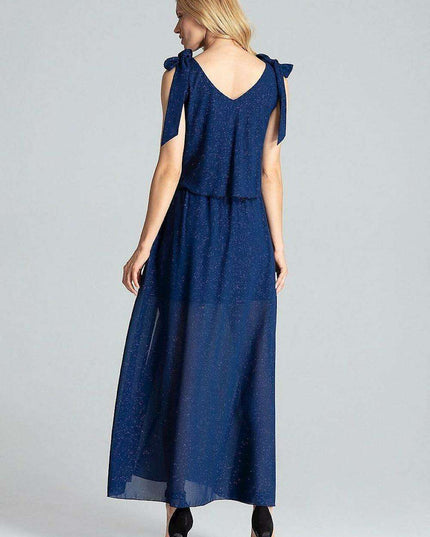 Elegant Navy Blue Sleeveless Cocktail Dress with Feminine Shoulder Ties