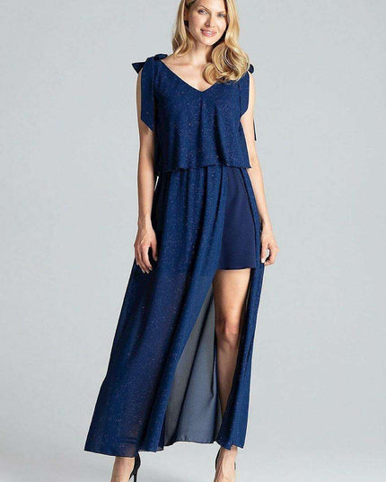 Elegant Navy Blue Sleeveless Cocktail Dress with Feminine Shoulder Ties