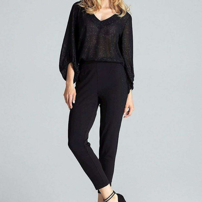 Elegant Maritime Striped Women's Elastic-Waist Trousers