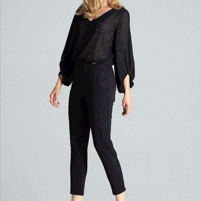 Elegant Maritime Striped Women's Elastic-Waist Trousers