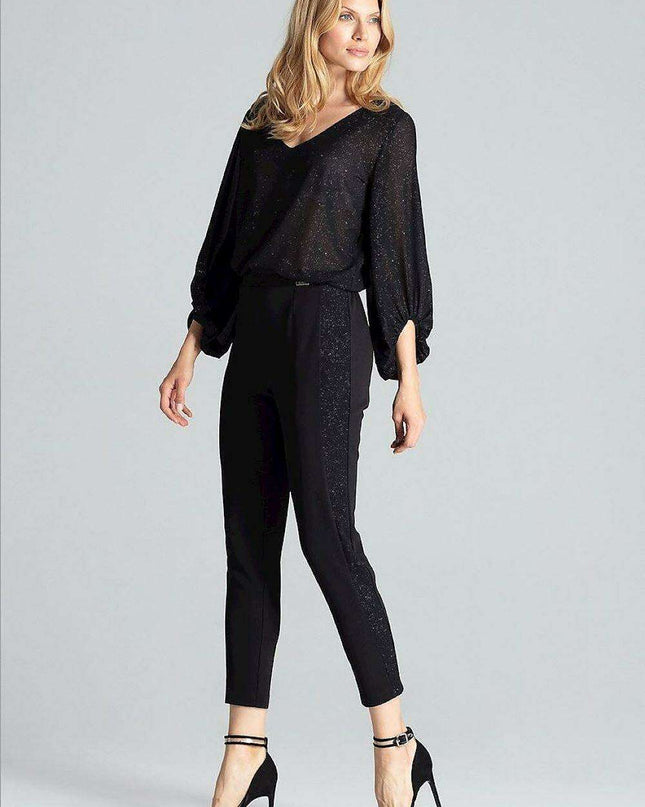 Elegant Maritime Striped Women's Elastic-Waist Trousers