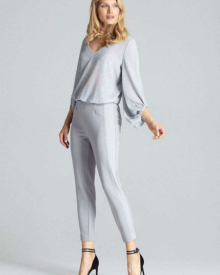 Elegant Maritime Striped Women's Elastic-Waist Trousers