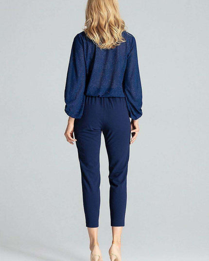 Elegant Maritime Striped Women's Elastic-Waist Trousers