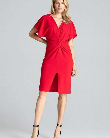 Elegant Navy Blue Midi Dress with Kimono Sleeves and Alluring Envelope Neckline