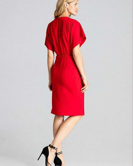 Elegant Navy Blue Midi Dress with Kimono Sleeves and Alluring Envelope Neckline