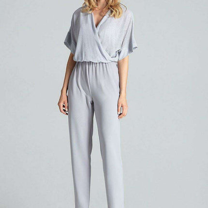 Chic Navy Blue Brocade Jumpsuit with Stylish Design