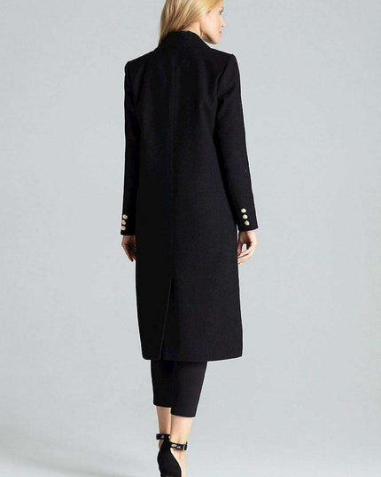 Navy Blue Chic: Elegant Double-Breasted Coat with Golden Accents