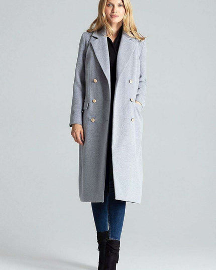 Navy Blue Chic: Elegant Double-Breasted Coat with Golden Accents