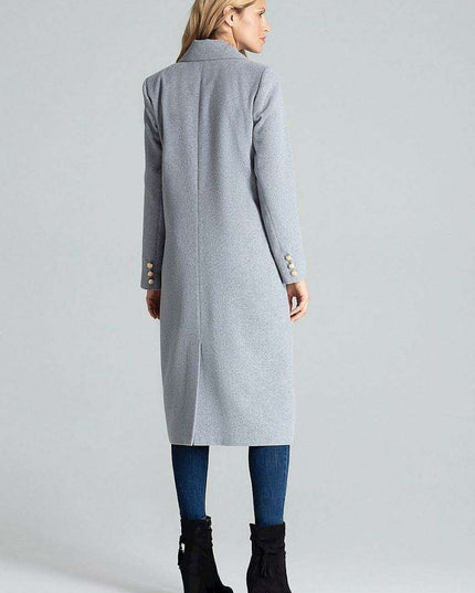 Navy Blue Chic: Elegant Double-Breasted Coat with Golden Accents