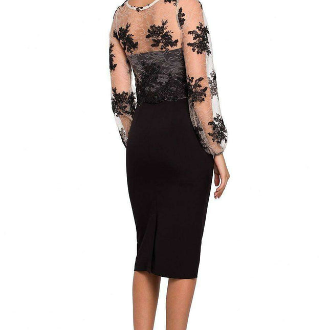 Elegant Guipure-Sleeved Cocktail Dress