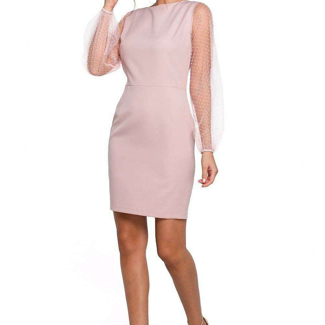 Whimsical Polka Dot Mesh Sleeve Cocktail Dress