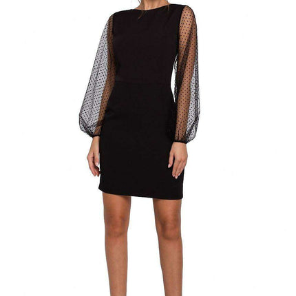 Whimsical Polka Dot Mesh Sleeve Cocktail Dress