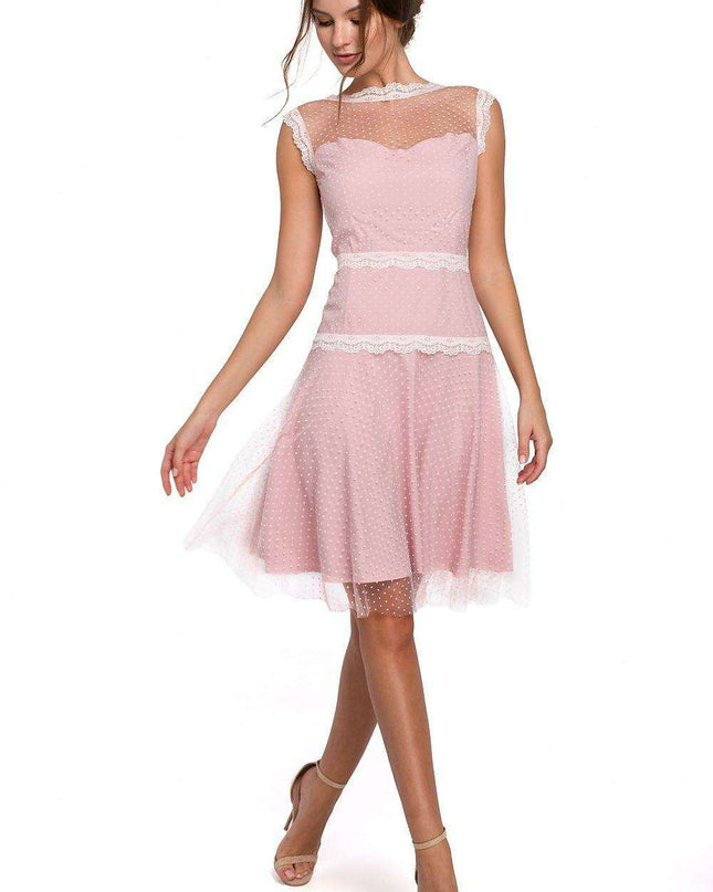 Elegant Sheer Polka Dot Lace Evening Gown