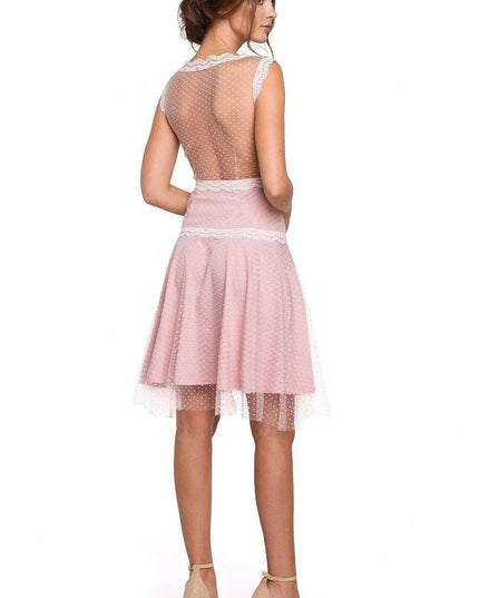 Elegant Sheer Polka Dot Lace Evening Gown