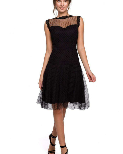 Elegant Sheer Polka Dot Lace Evening Gown