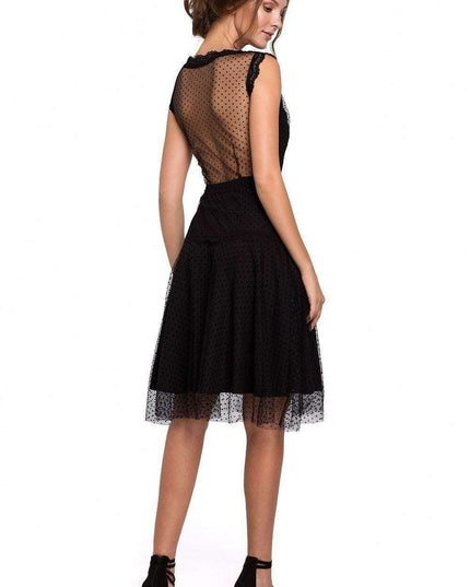 Elegant Sheer Polka Dot Lace Evening Gown