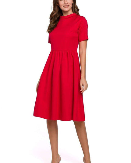 Elegant Ruffled Daydress with Rolled Collar