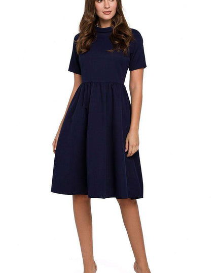 Elegant Ruffled Daydress with Rolled Collar