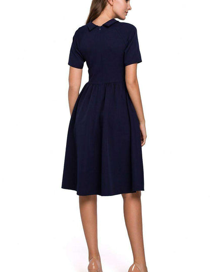Elegant Ruffled Daydress with Rolled Collar