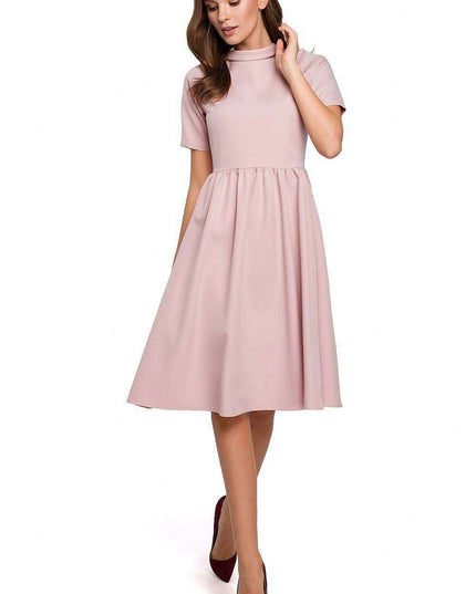 Elegant Ruffled Daydress with Rolled Collar
