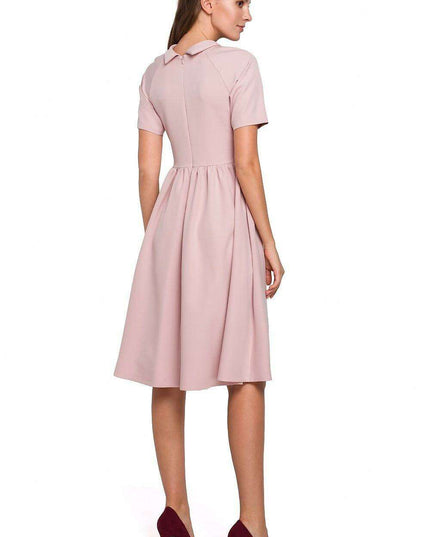 Elegant Ruffled Daydress with Rolled Collar