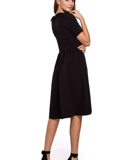 Elegant Ruffled Daydress with Rolled Collar