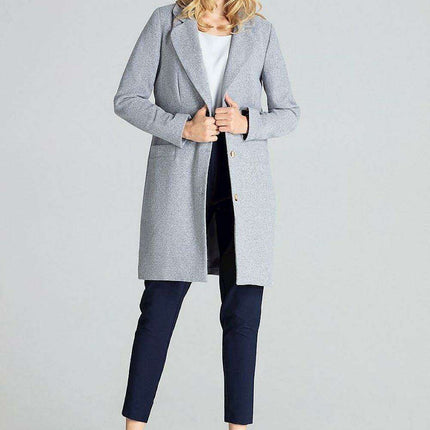 Chic Grey Mid-Length Coat with Elegant Collar and Trendy 3-Button Front Closure