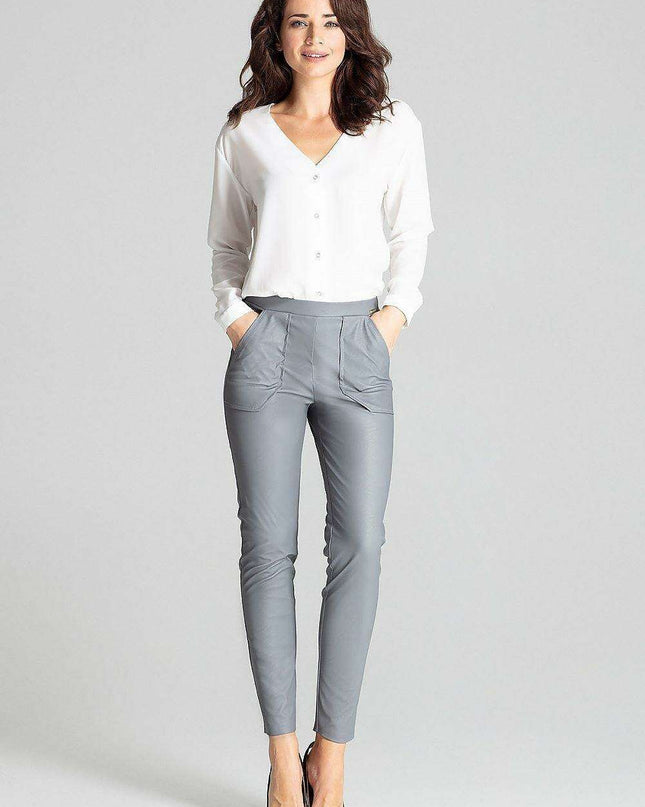 Sustainable Chic: Eco-Leather Tailored Trousers with Practical Patch Pockets in Classic Black